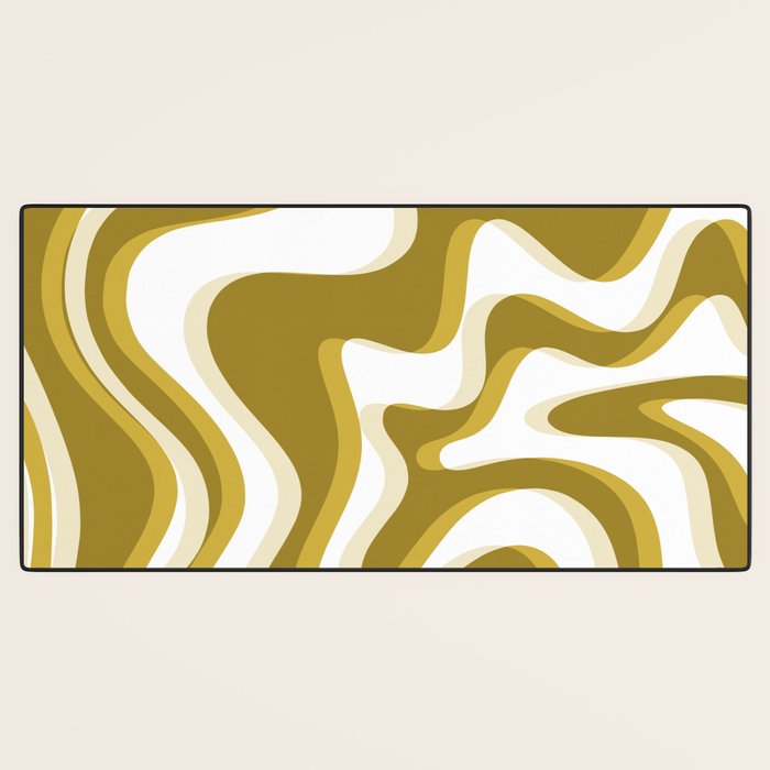 Trippy Glitch Retro Liquid Swirl Psychedelic Dark Mustard Abstract Pattern  Desk Mat Gallery Image 3