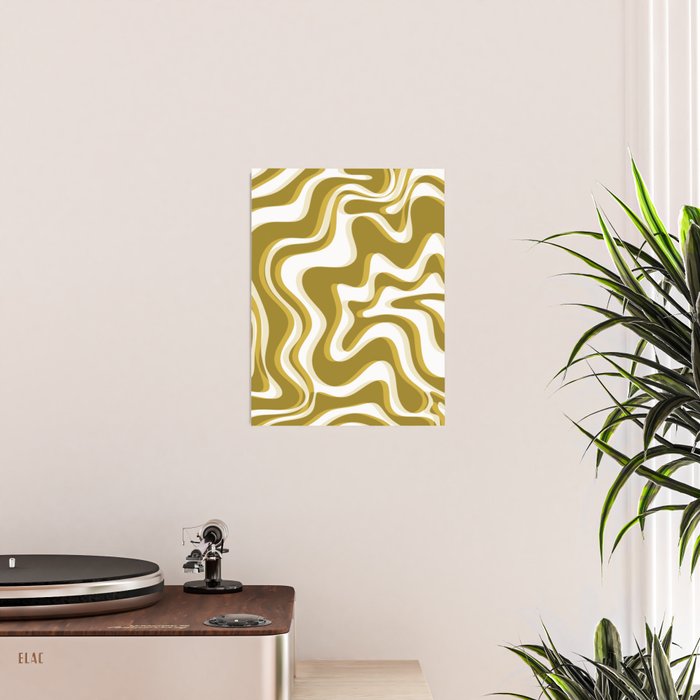 Trippy Glitch Retro Liquid Swirl Psychedelic Dark Mustard Abstract Pattern  Poster Gallery Image 2