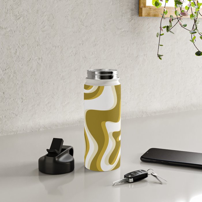 Trippy Glitch Retro Liquid Swirl Psychedelic Dark Mustard Abstract Pattern  Water Bottle Gallery Image 4