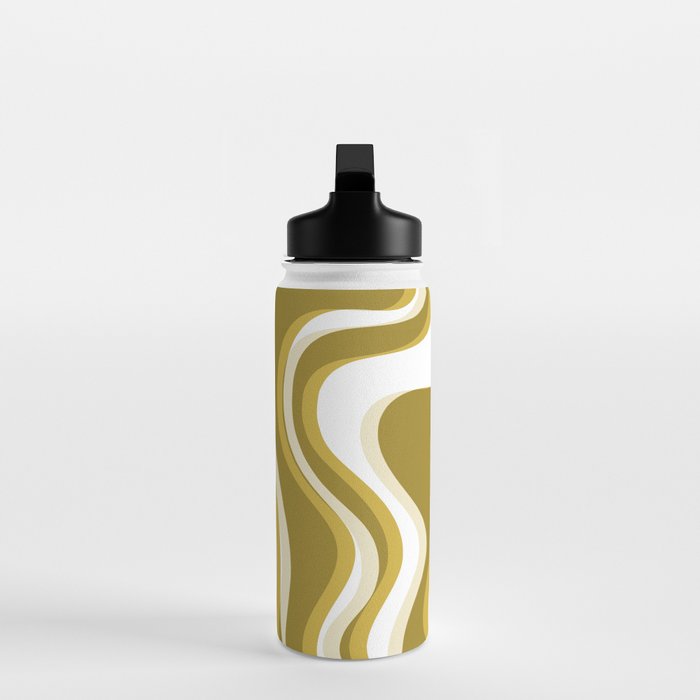Trippy Glitch Retro Liquid Swirl Psychedelic Dark Mustard Abstract Pattern  Water Bottle Gallery Image 3