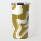 Trippy Glitch Retro Liquid Swirl Psychedelic Dark Mustard Abstract Pattern  Travel Mug Gallery Image 1