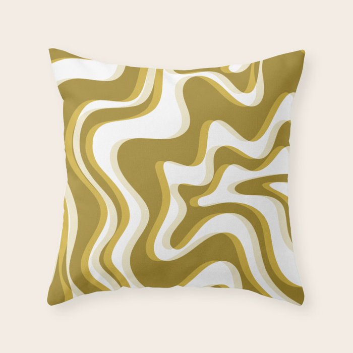 Trippy Glitch Retro Liquid Swirl Psychedelic Dark Mustard Abstract Pattern  Throw Pillow Gallery Image 6