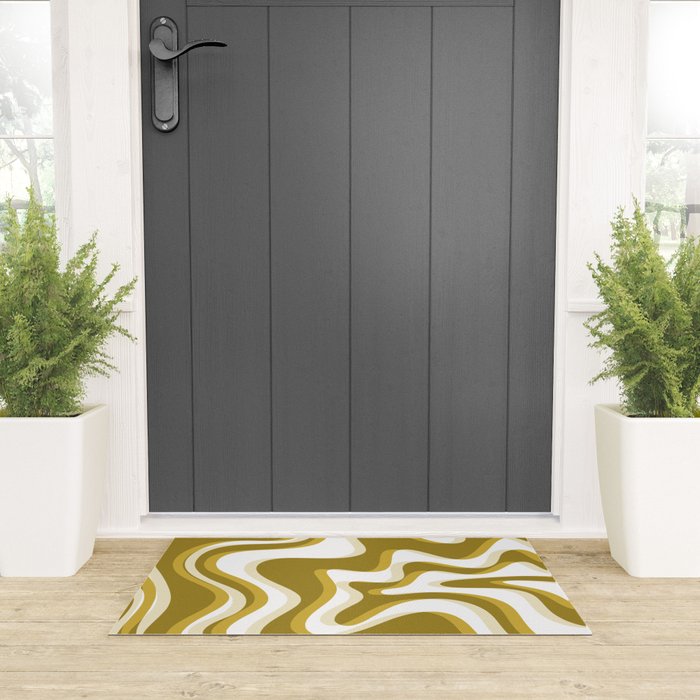 Trippy Glitch Retro Liquid Swirl Psychedelic Dark Mustard Abstract Pattern  Welcome Mat Gallery Image 3