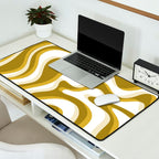 Trippy Glitch Retro Liquid Swirl Psychedelic Dark Mustard Abstract Pattern  Desk Mat Gallery Image 2