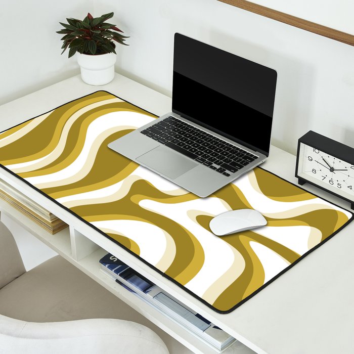 Trippy Glitch Retro Liquid Swirl Psychedelic Dark Mustard Abstract Pattern  Desk Mat Gallery Image 2