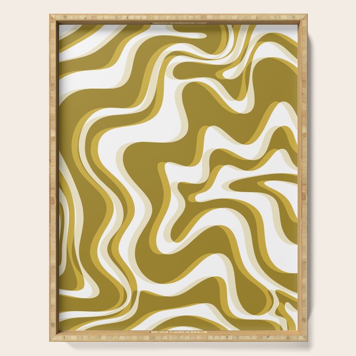 Trippy Glitch Retro Liquid Swirl Psychedelic Dark Mustard Abstract Pattern  Serving Tray Gallery Image 1