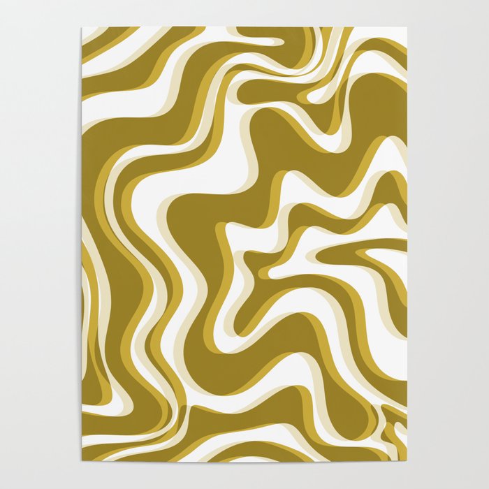 Trippy Glitch Retro Liquid Swirl Psychedelic Dark Mustard Abstract Pattern  Poster Gallery Image 4