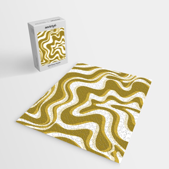 Trippy Glitch Retro Liquid Swirl Psychedelic Dark Mustard Abstract Pattern  Jigsaw Puzzle Gallery Image 2