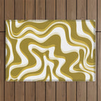 Trippy Glitch Retro Liquid Swirl Psychedelic Dark Mustard Abstract Pattern  Outdoor Rug Gallery Image 1
