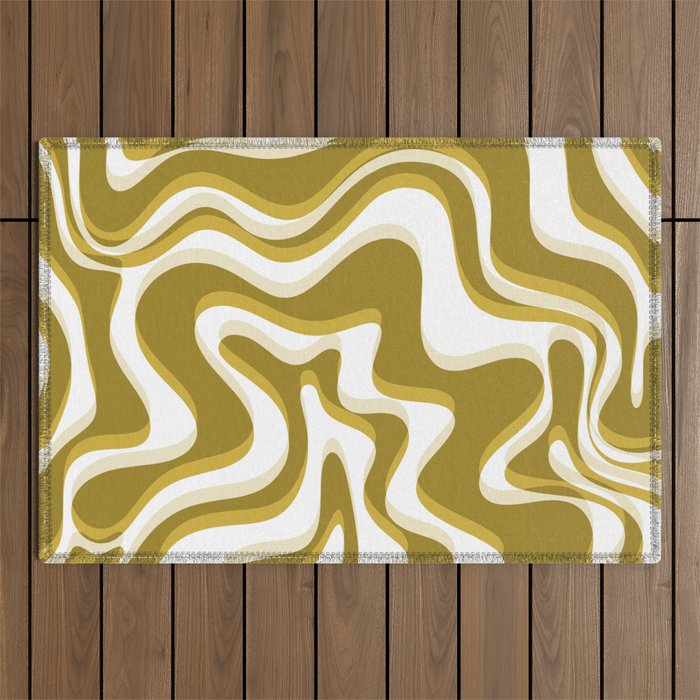 Trippy Glitch Retro Liquid Swirl Psychedelic Dark Mustard Abstract Pattern  Outdoor Rug Gallery Image 1