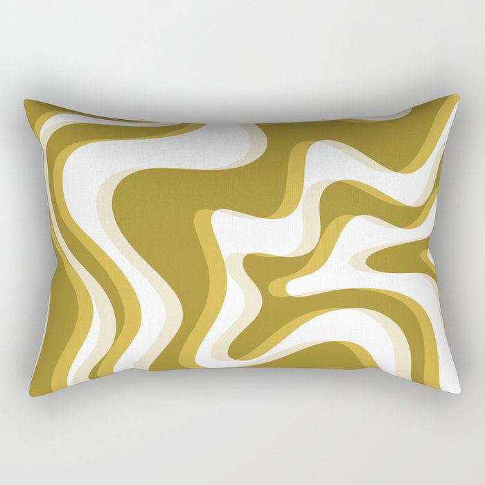Trippy Glitch Retro Liquid Swirl Psychedelic Dark Mustard Abstract Pattern  Rectangular Pillow Gallery Image 1