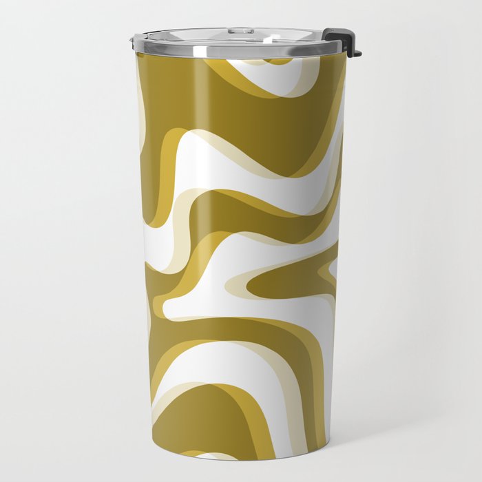Trippy Glitch Retro Liquid Swirl Psychedelic Dark Mustard Abstract Pattern  Travel Mug Gallery Image 2