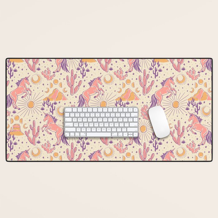 Desert Unicorn - Purple, pink, and gold Desk Mat Gallery Image 1