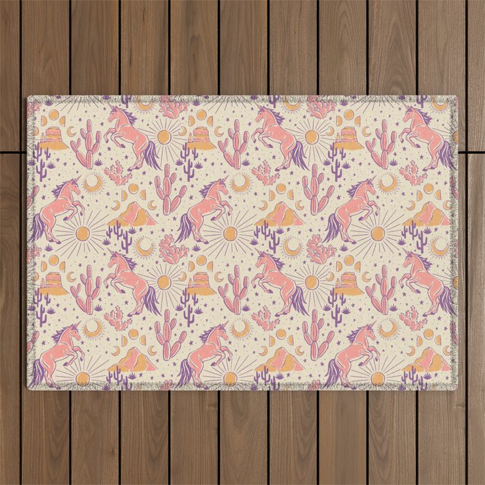 Desert Unicorn - Purple, pink, and gold Outdoor Rug Gallery Image 1