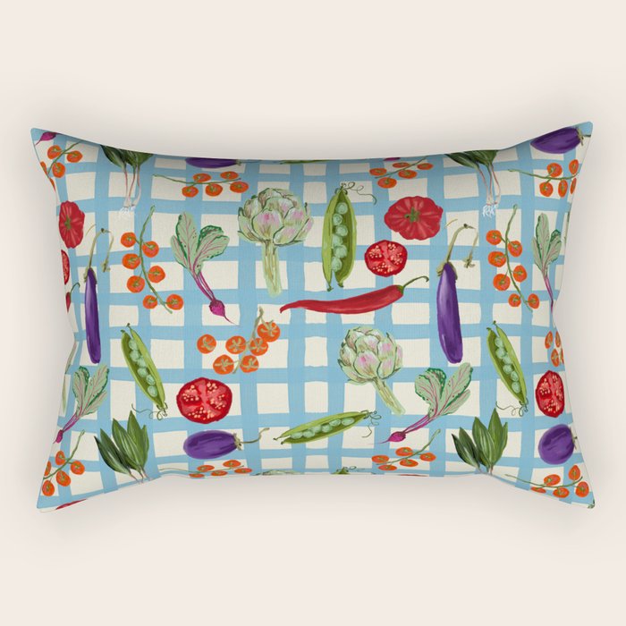 Blue Gingham Farmers Market Pattern Rectangular Pillow Gallery Image 2