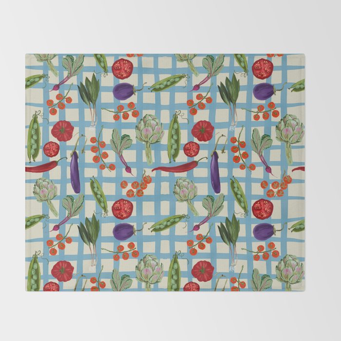 Blue Gingham Farmers Market Pattern Throw Blanket Gallery Image 2