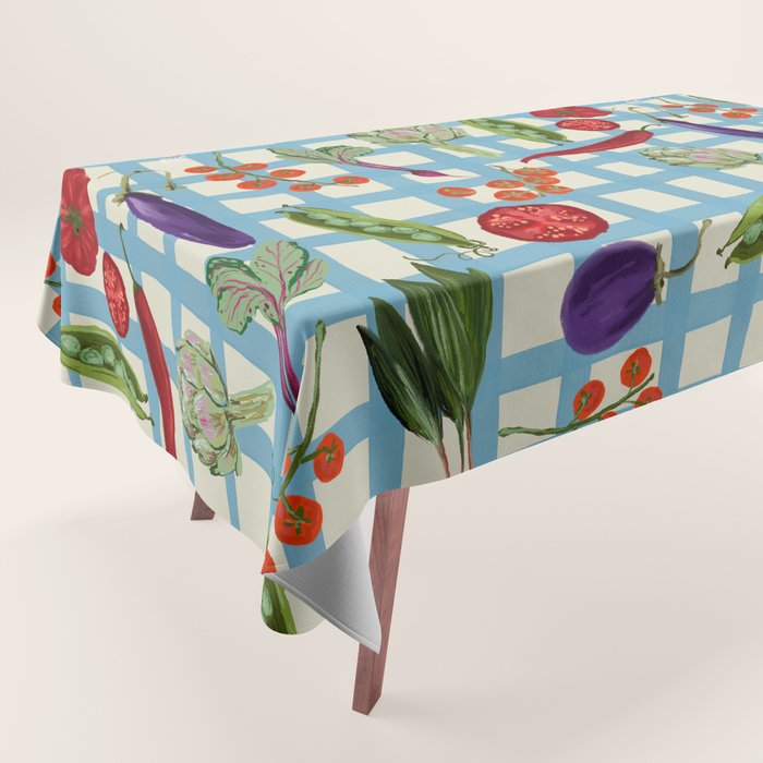 Blue Gingham Farmers Market Pattern Tablecloth Gallery Image 1
