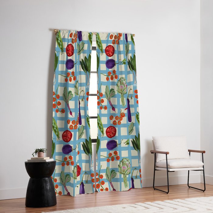 Blue Gingham Farmers Market Pattern Window Curtain Gallery Image 2