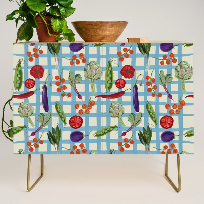 Blue Gingham Farmers Market Pattern Credenza Gallery Image 1