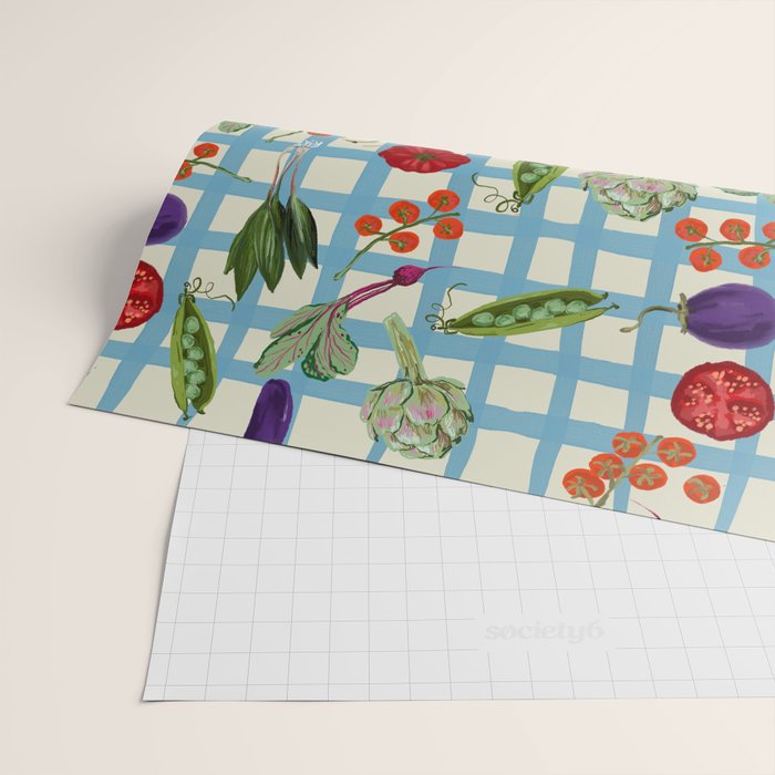 Blue Gingham Farmers Market Pattern Wrapping Paper Gallery Image 2