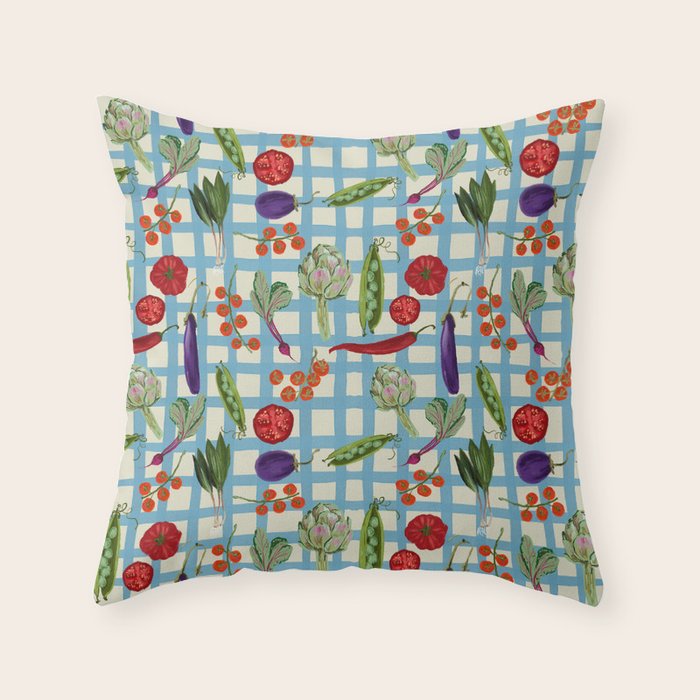 Blue Gingham Farmers Market Pattern Throw Pillow Gallery Image 6