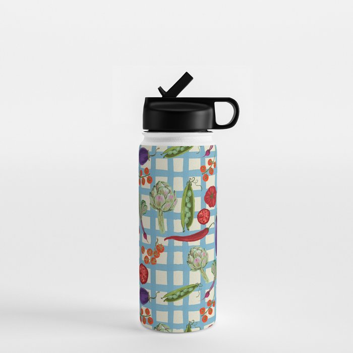 Blue Gingham Farmers Market Pattern Water Bottle Gallery Image 1
