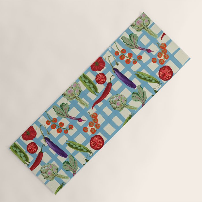Blue Gingham Farmers Market Pattern Yoga Mat Gallery Image 1