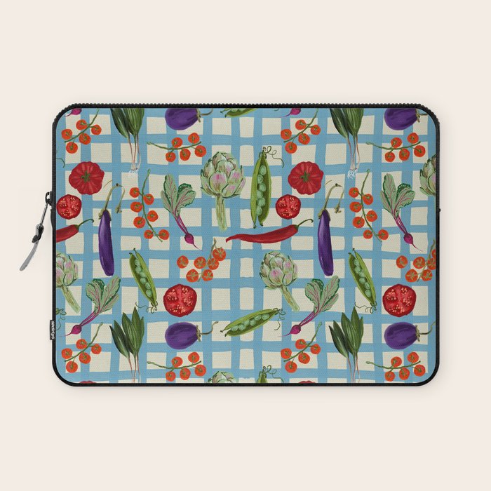 Blue Gingham Farmers Market Pattern Laptop Sleeve Gallery Image 1