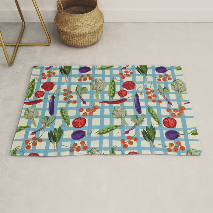 Blue Gingham Farmers Market Pattern Rug Gallery Image 1