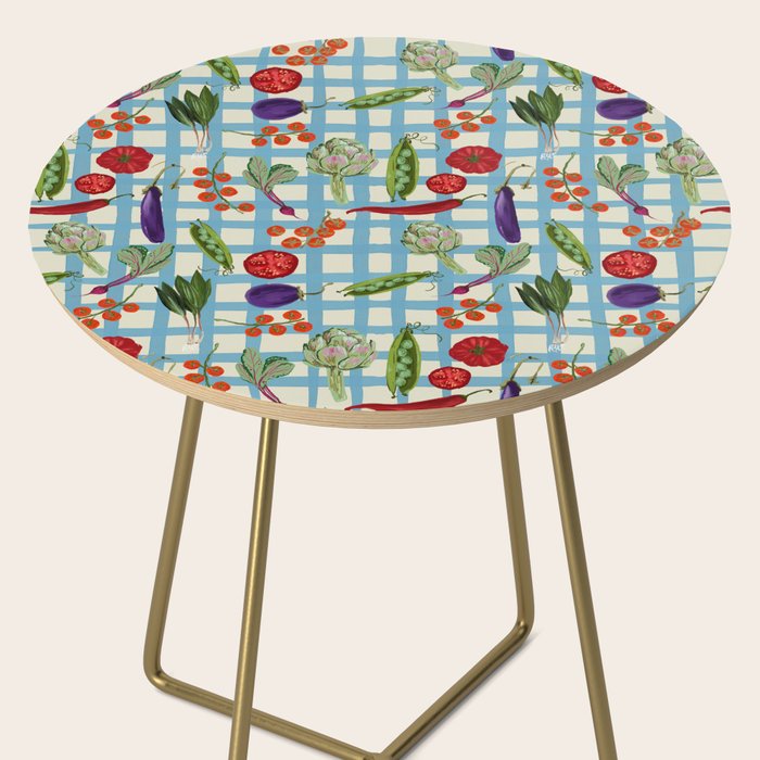 Blue Gingham Farmers Market Pattern Side Table Gallery Image 2