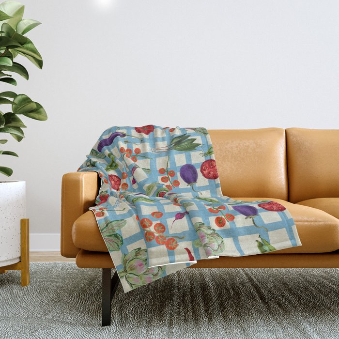 Blue Gingham Farmers Market Pattern Throw Blanket Gallery Image 1