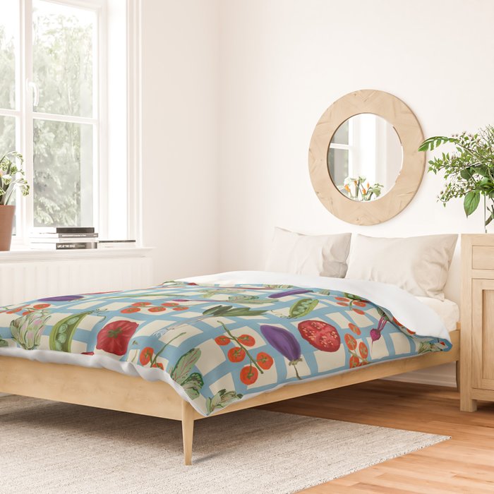 Blue Gingham Farmers Market Pattern Duvet Cover Gallery Image 2