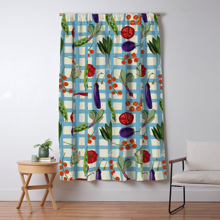 Blue Gingham Farmers Market Pattern Window Curtain Gallery Image 5
