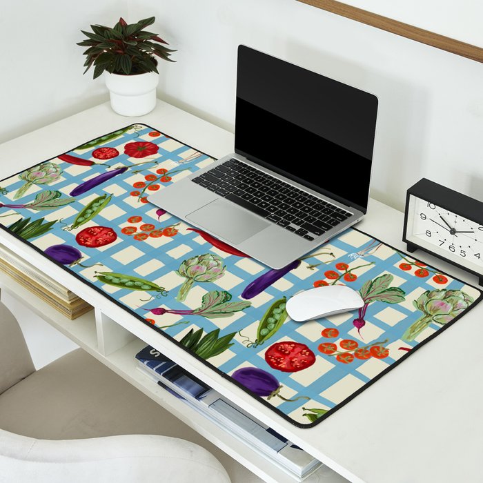 Blue Gingham Farmers Market Pattern Desk Mat Gallery Image 2