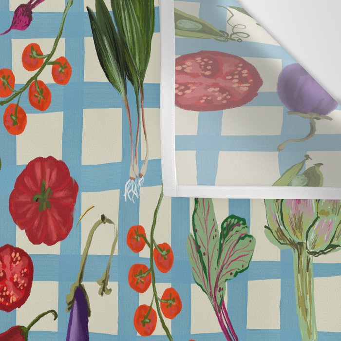 Blue Gingham Farmers Market Pattern Wall Tapestry Gallery Image 3