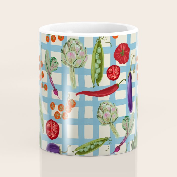 Blue Gingham Farmers Market Pattern Coffee Mug Gallery Image 4