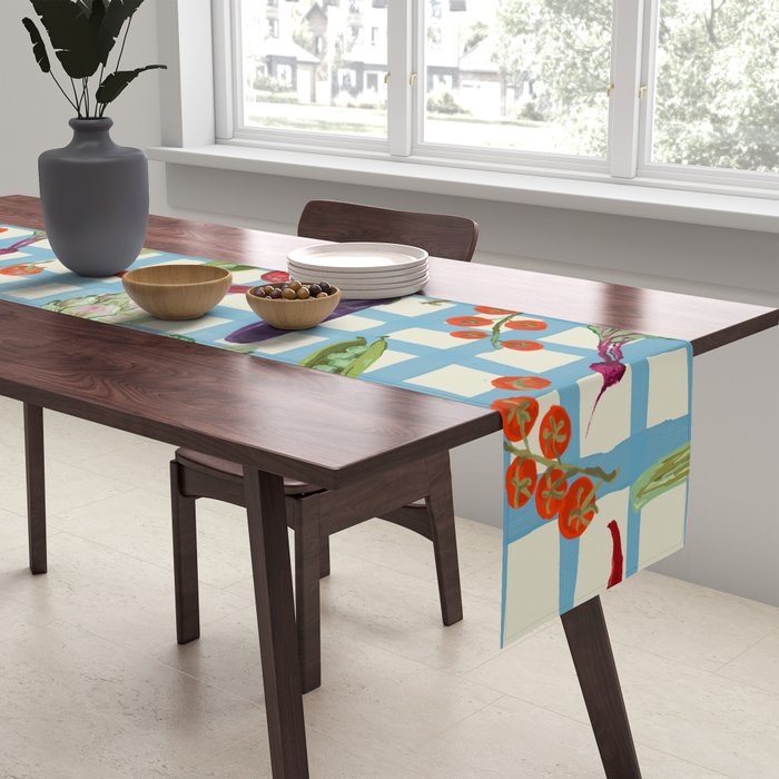 Blue Gingham Farmers Market Pattern Table Runner Gallery Image 2