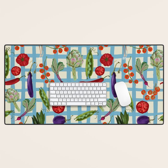 Blue Gingham Farmers Market Pattern Desk Mat Gallery Image 1