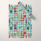 Blue Gingham Farmers Market Pattern Wrapping Paper Gallery Image 1