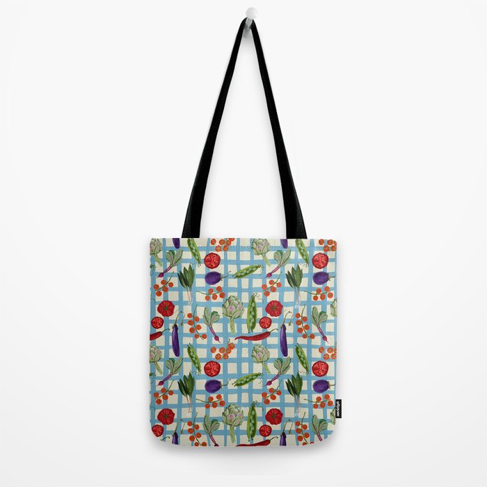 Blue Gingham Farmers Market Pattern Tote Bag Gallery Image 2