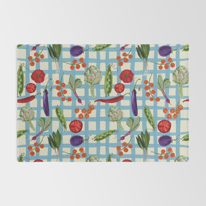 Blue Gingham Farmers Market Pattern Rug Gallery Image 2