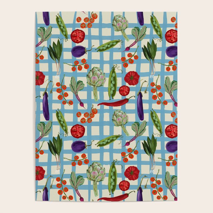 Blue Gingham Farmers Market Pattern Poster Gallery Image 4