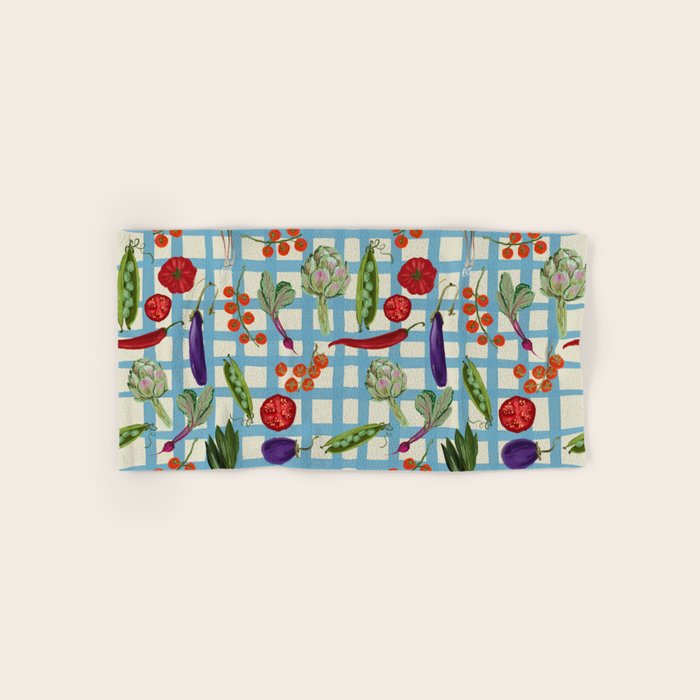 Blue Gingham Farmers Market Pattern Bath Towel Gallery Image 1