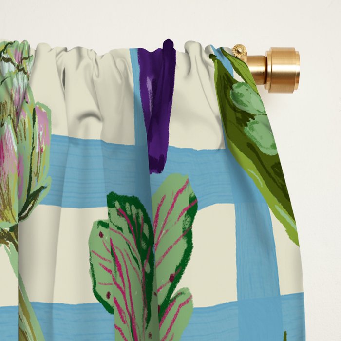 Blue Gingham Farmers Market Pattern Window Curtain Gallery Image 2