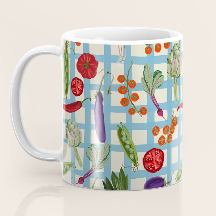 Blue Gingham Farmers Market Pattern Coffee Mug Gallery Image 3