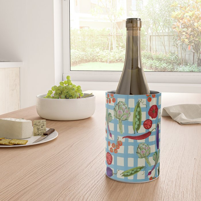 Blue Gingham Farmers Market Pattern Wine Chiller Gallery Image 4