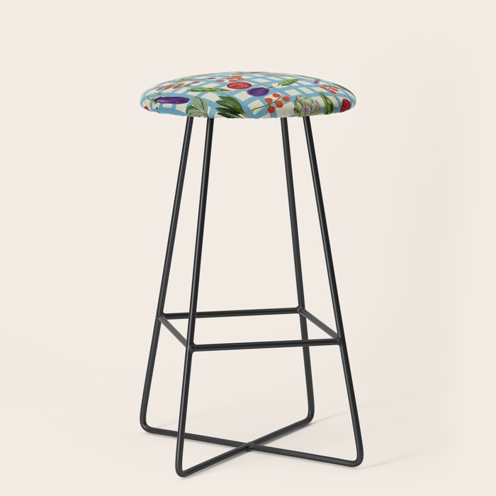 Blue Gingham Farmers Market Pattern Stool Gallery Image 1