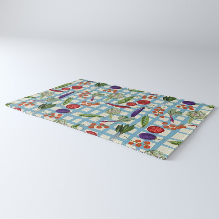 Blue Gingham Farmers Market Pattern Rug Gallery Image 3
