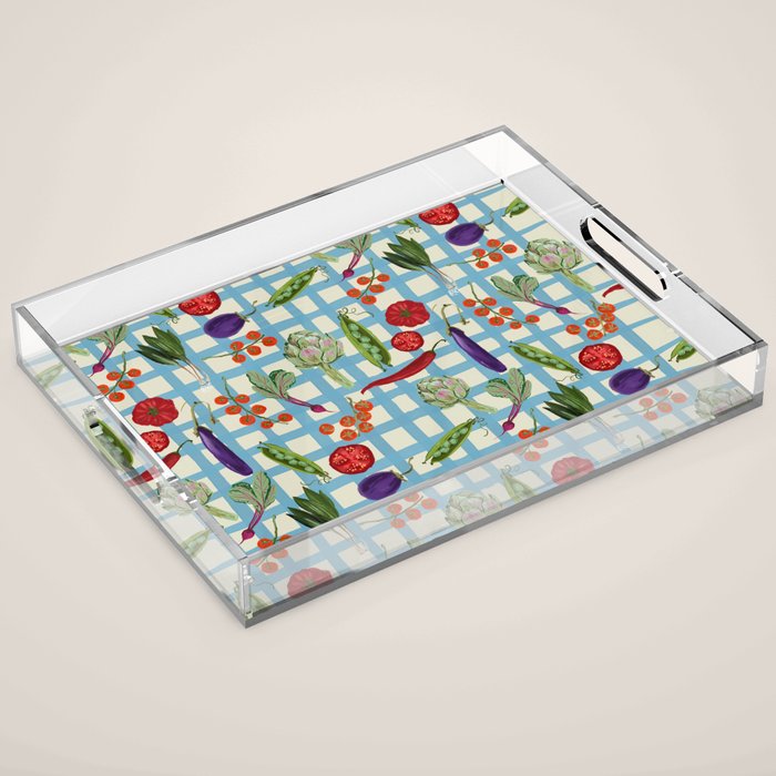 Blue Gingham Farmers Market Pattern Acrylic Tray Gallery Image 1