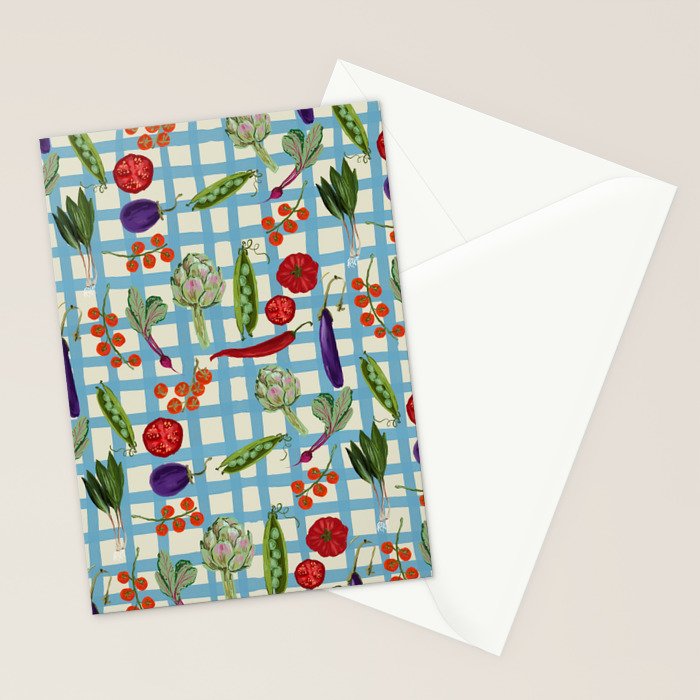 Blue Gingham Farmers Market Pattern Stationery Card Gallery Image 2